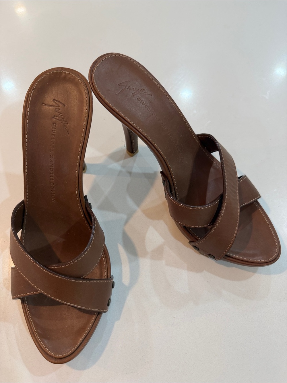 Giuseppe Zanotti Brown Leather Crisscross High Heel Slide
